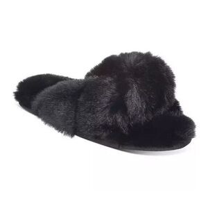 *50off3* NWT Jenni Faux Fur Solid Crossband Slippers XL 11-12 Super Soft Black